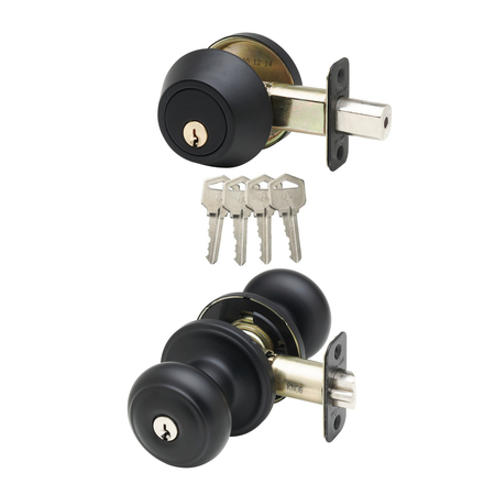 COPPER CREEK Colonial Keyed Entry Knob/Single Cylinder Deadbolt, Black CKDB141BC